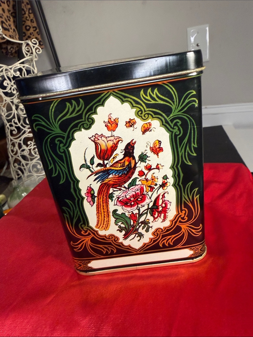 Black Floral Bird Decorative Tin Canister - Home Accents Decor clean and pretty